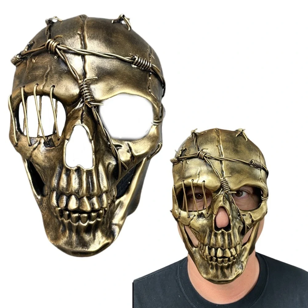 Skeleton mask with barbed wire and